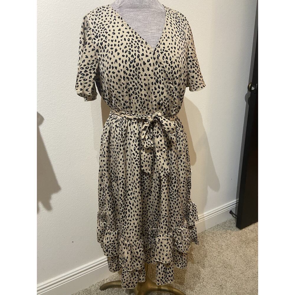 Leopard Print Dress with Ruffles Size M Black and White